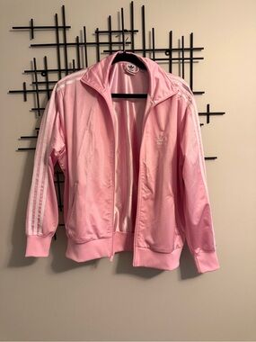 adidas Pink Satin Jacket with Black Collar